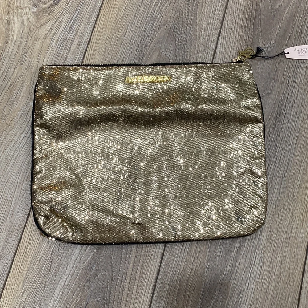 NWT VICTORIA’S SECRET Gold Sequin Fold Over Zipper Clutch Makeup B… - Picture 6 of 14